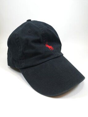 Ralph Lauren Polo Baseball Cap Strapback Hat Pony Logo Adjustable Black Red